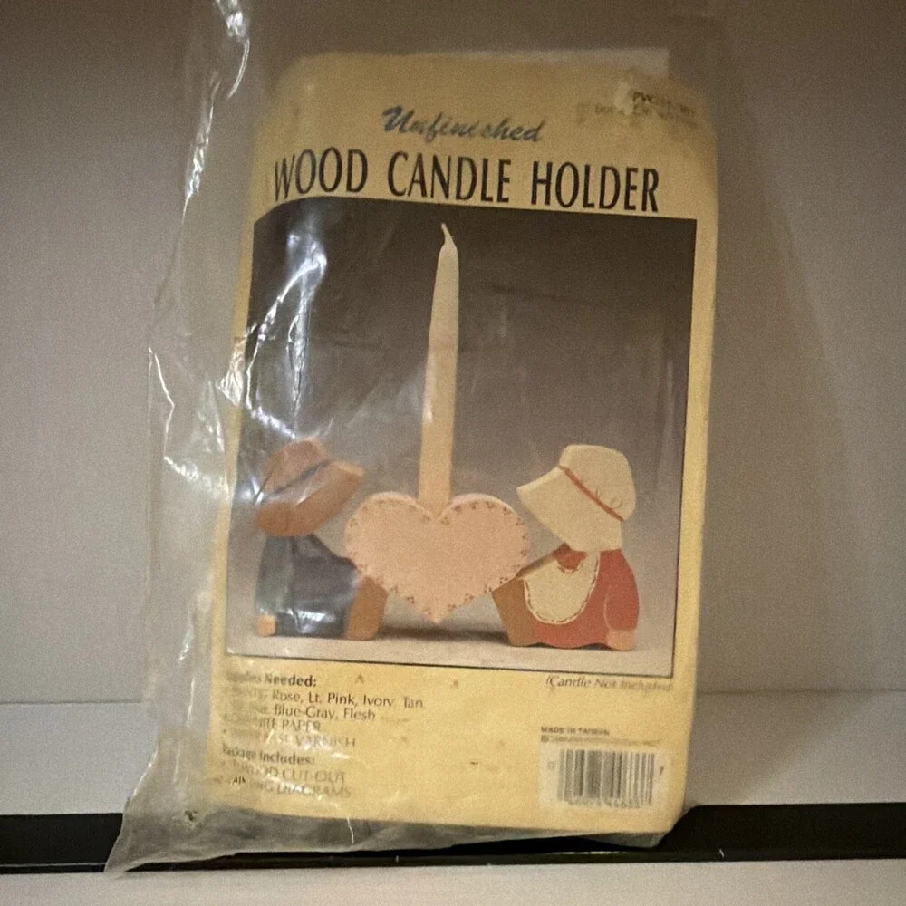 Unfinished Wood Boy & Girl Heart Taper Candle Holder, Small, CPW337-001